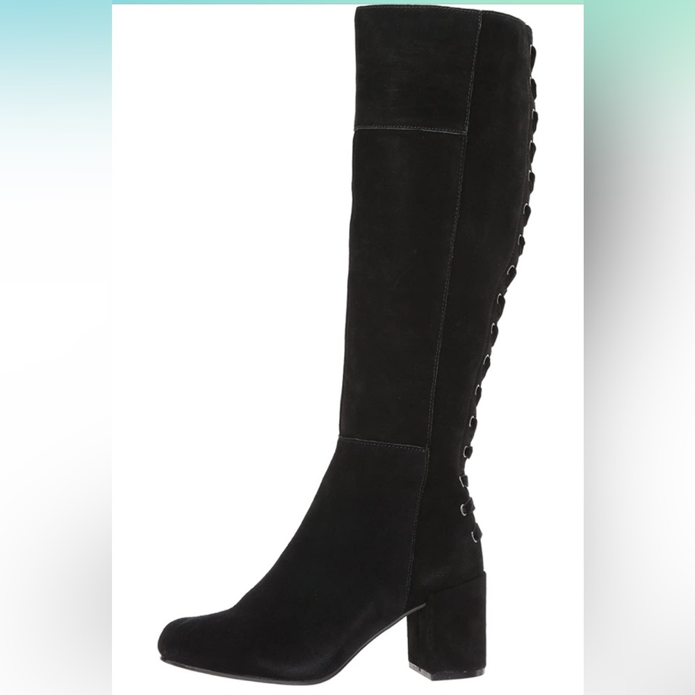 Very Volatile Tall Suede Black Boot with Lace-Up Back in Women’s Size 7-1/2